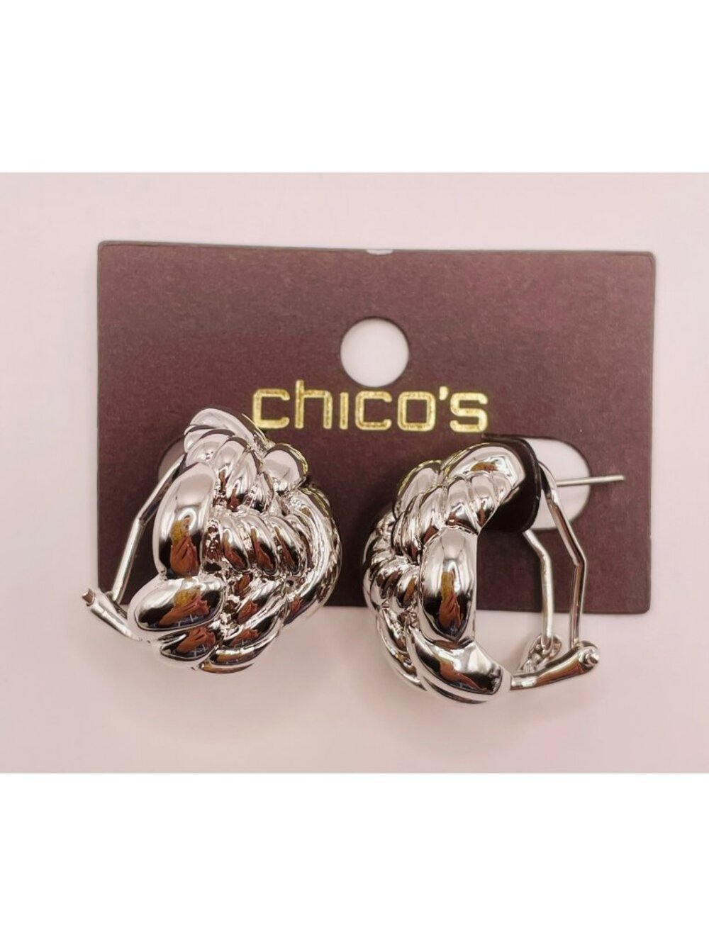 New Chico's Silver-Tone Braided Hoop Earrings -14B
